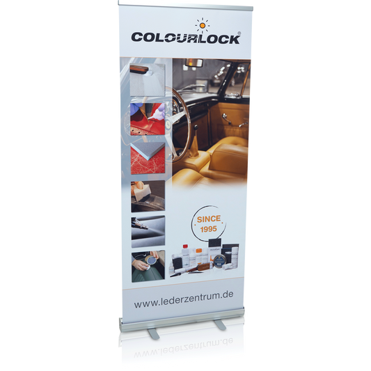 Roll-Up COLOURLOCK pour une utilisation en intrieur, pied et cadre en aluminium, 86 x 210 x 38 cm